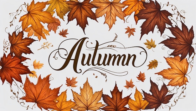 Autumn Letters with Leaves with Branch on White Background High Definition Illustration