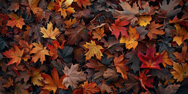 Photo autumn maple leaves brown red yellow background wallpaper backdrop sepia tones copy space fall leaf composition bright colors