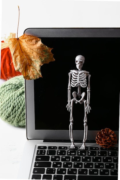 Autumn mockup Halloween sale Notebook skeleton autumn leaves