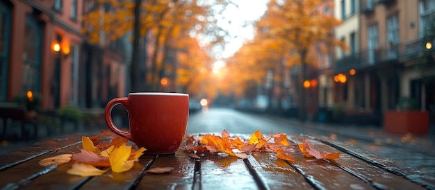 Photo autumn morning coffee on a rainy day