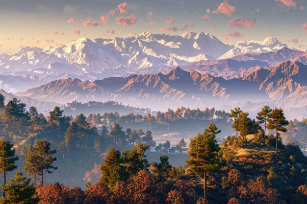 Autumn morning view of Himalayas from Kausani India