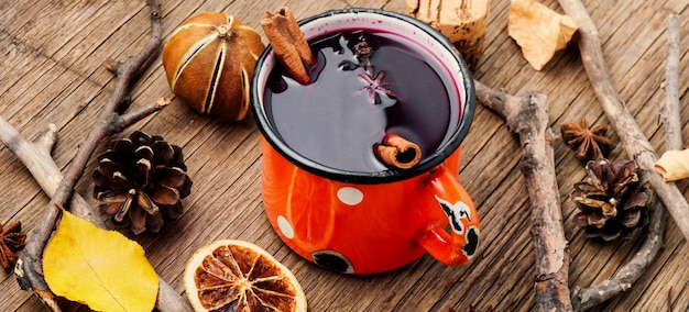 Autumn mulled wine in mug