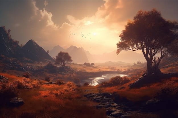 Autumn mysterious landscape Generate Ai