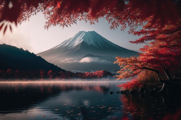 Autumn Natural Mountain Background Illustration AI Generative