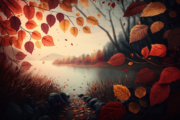 Autumn Nature Background Scene. AI generative.