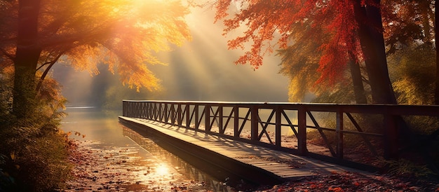 Autumn Nature Serenity Lake Bridge Landscape