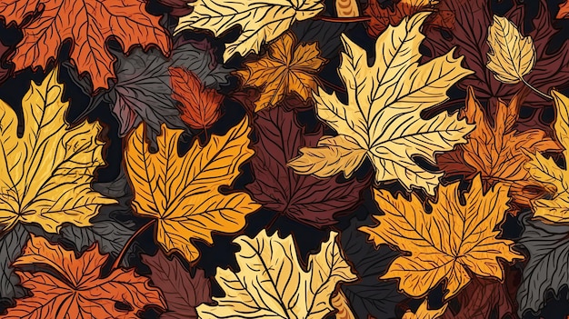 autumn orange maple leaves Seamless pattern Generative AI illustration