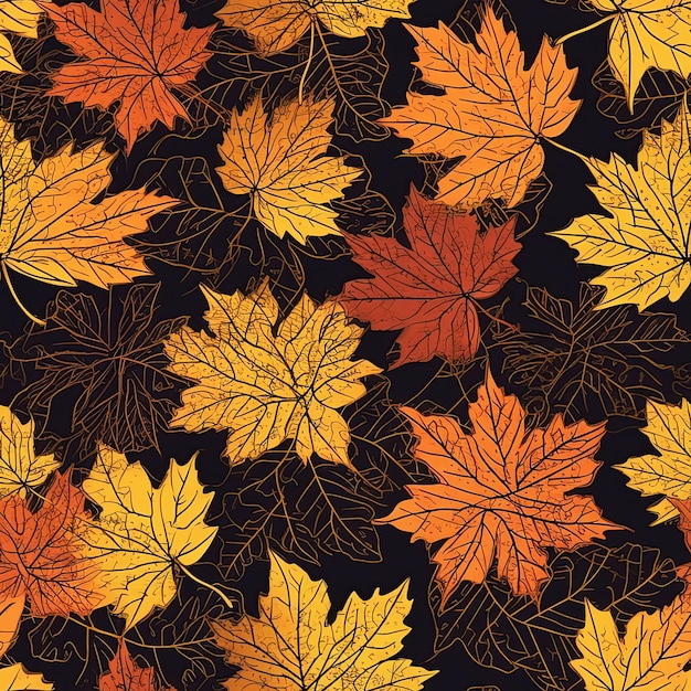 autumn orange maple leaves Seamless pattern with foliage texture Generative AI illustration