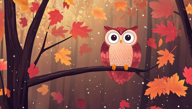 Photo autumn owl on a branch