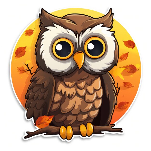 Autumn owl clipart isolated over white background Generative AI