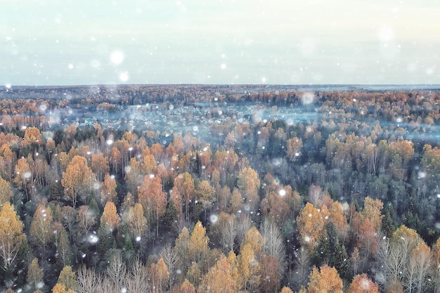 autumn panorama drone, landscape in autumn nature top view