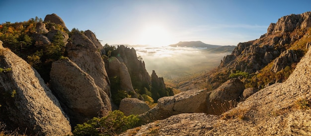 Autumn panoramic landscape in the mountains