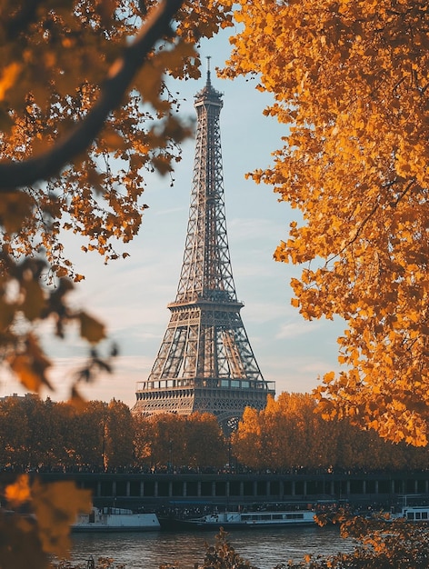 Autumn in Paris Eiffel Tower Framed by Golden Leaves