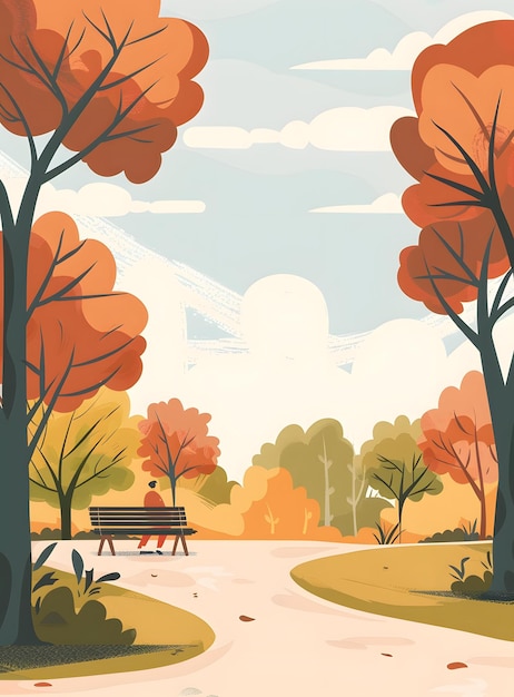 Photo autumn park bench illustration with single person