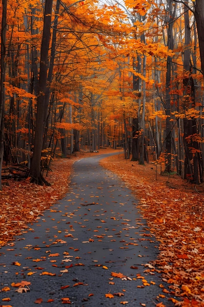 Autumn Path Through Colorful Forest