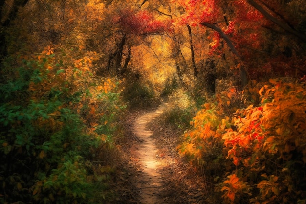 An autumn path with autumn leaves