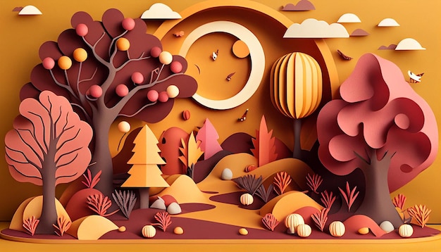 Autumn playground background in paper cut style Generative AI