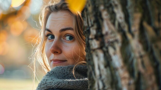 Photo autumn portrait of a young woman with natural beauty and warm colors