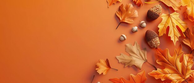 Autumn promotion with 3D leaves and acorns matte finish copy space