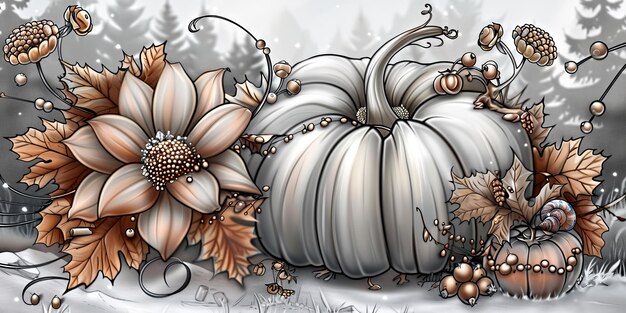 Photo autumn pumpkin scene with flowers and leaves for fall decorations holiday cards and seasonal posters