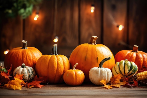 Autumn pumpkins as Thanksgiving decoration