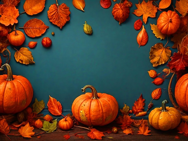 Autumn pumpkins with leaves