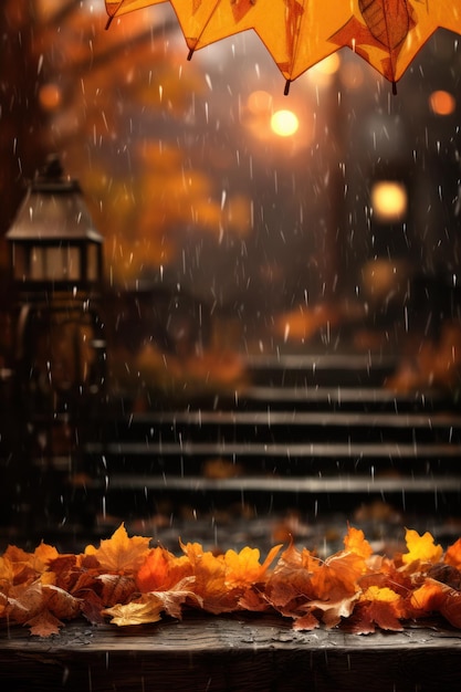 Autumn rainy background Illustration AI Generative