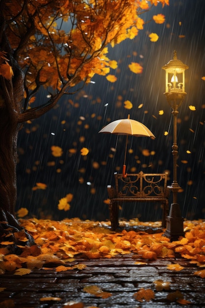 Autumn rainy background Illustration AI Generative