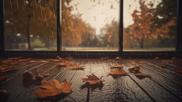 Autumn rainy background Illustration AI GenerativexA