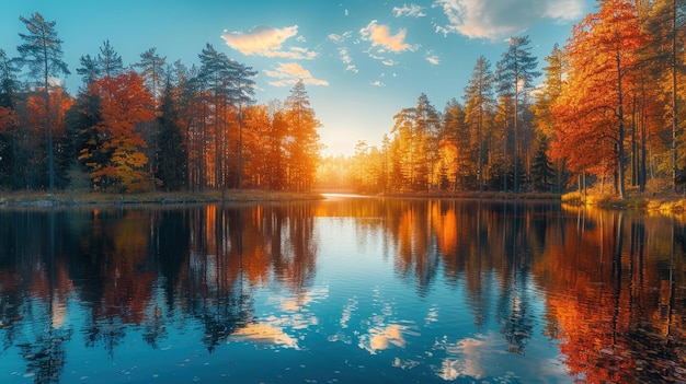 Autumn Reflection A Serene Lake Surrounded by Vibrant Fall Foliage