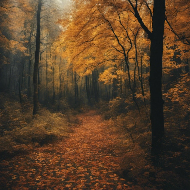 Autumn's Golden Canopy Vibrant Foliage in the Forest Ai generated content