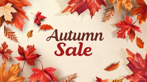 Photo autumn sale background colorful autumn leaves on a light beige background top view