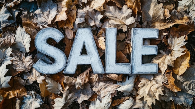 Autumn Sale Sign on a Bed of Fallen Leaves