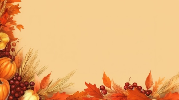 Autumn season concept leaves or harvested crop Pumpkin autumn leaves and on an orange background