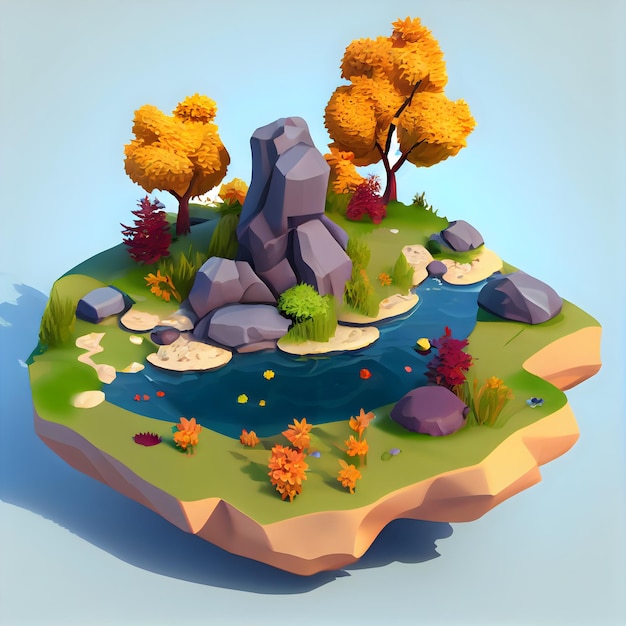 Autumn season isometric diorama island generative ai