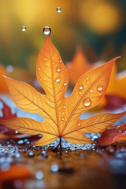 autumn season leafs with rain autumn plant scene