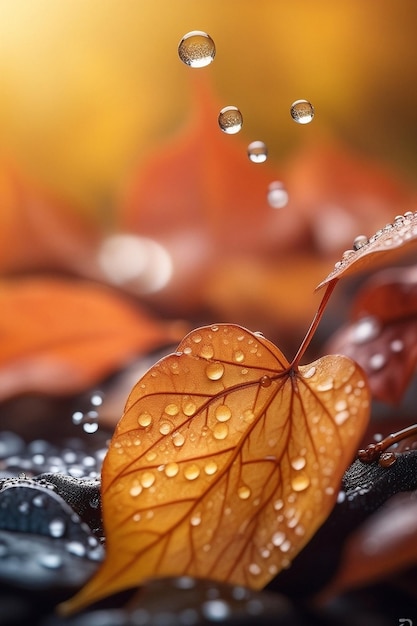 autumn season leafs with rain autumn plant scene