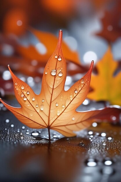 autumn season leafs with rain autumn plant scene