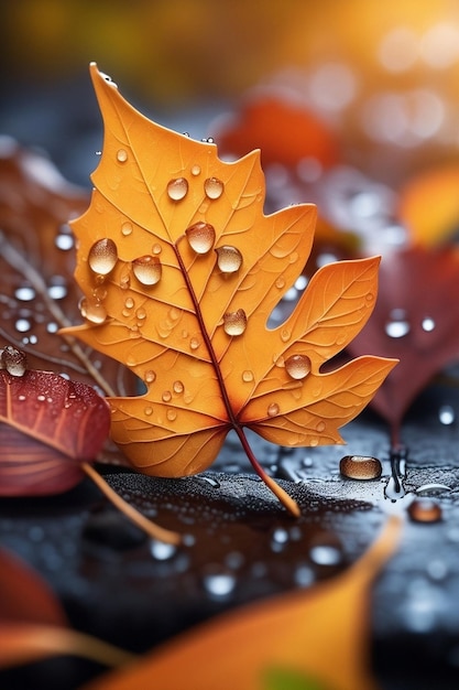 autumn season leafs with rain autumn plant scene