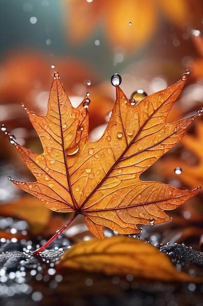 autumn season leafs with rain autumn plant scene