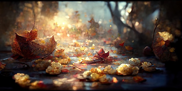 Autumn Season leaves. Digital illustration. Painting. Beautiful autumn Landscape.