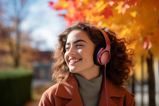 Autumn Serenity A Person Enjoying Fall Colors with Headphones