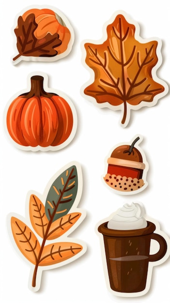 Photo autumn stickers with pumpkins leaves and acorn