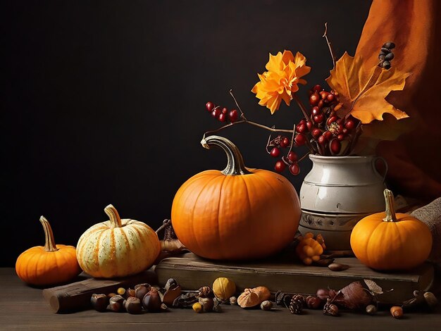 Autumn still life with pumpkin