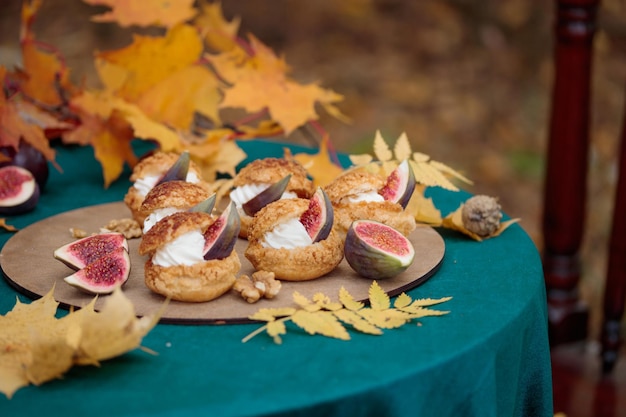 Autumn sweet dessert decorated on a table