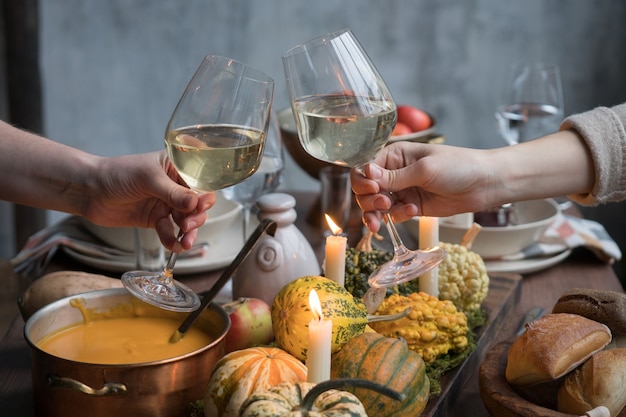 Autumn table setting with pumpkins