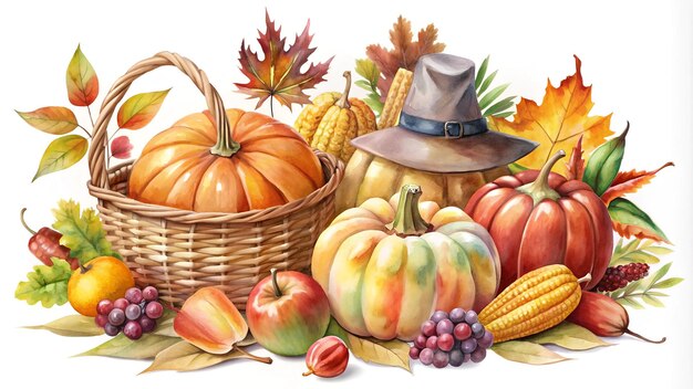 Photo autumn thanksgiving watercolor clipart on white background