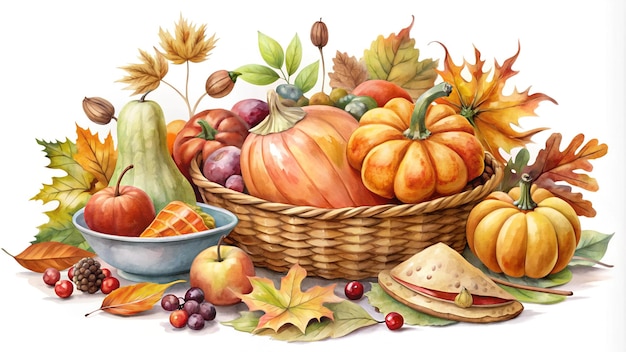 Photo autumn thanksgiving watercolor clipart on white background