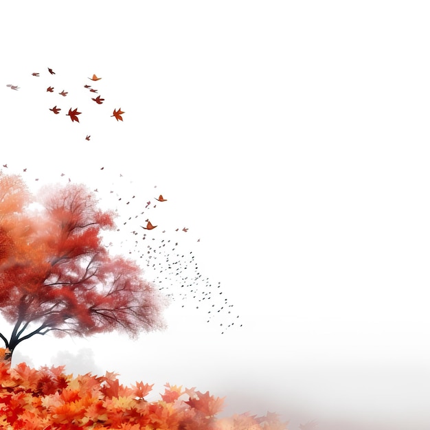 Autumn tree and leaf with white background high quality ai generated image