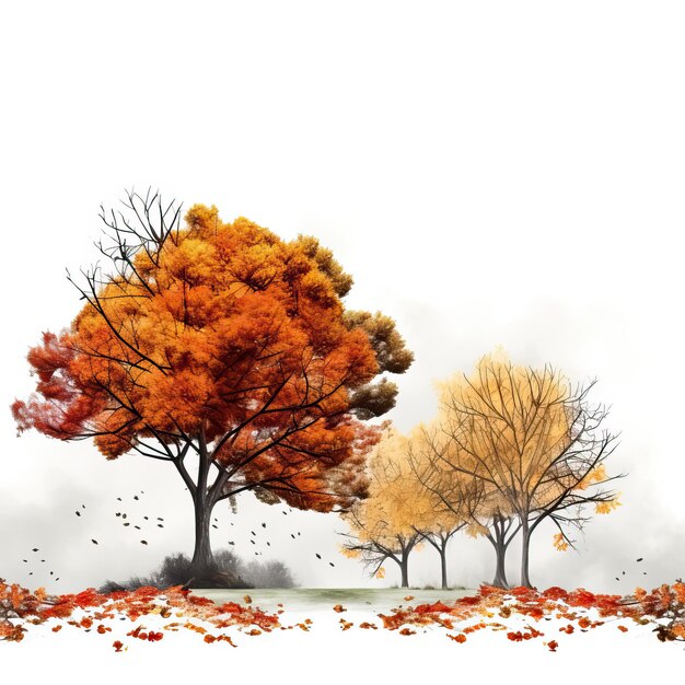 Autumn tree and leaf with white background high quality ai generated image